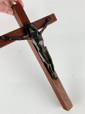 Vintage Mid Century MCM Germany Crucifix Jesus Cross Wood Religion Iconography